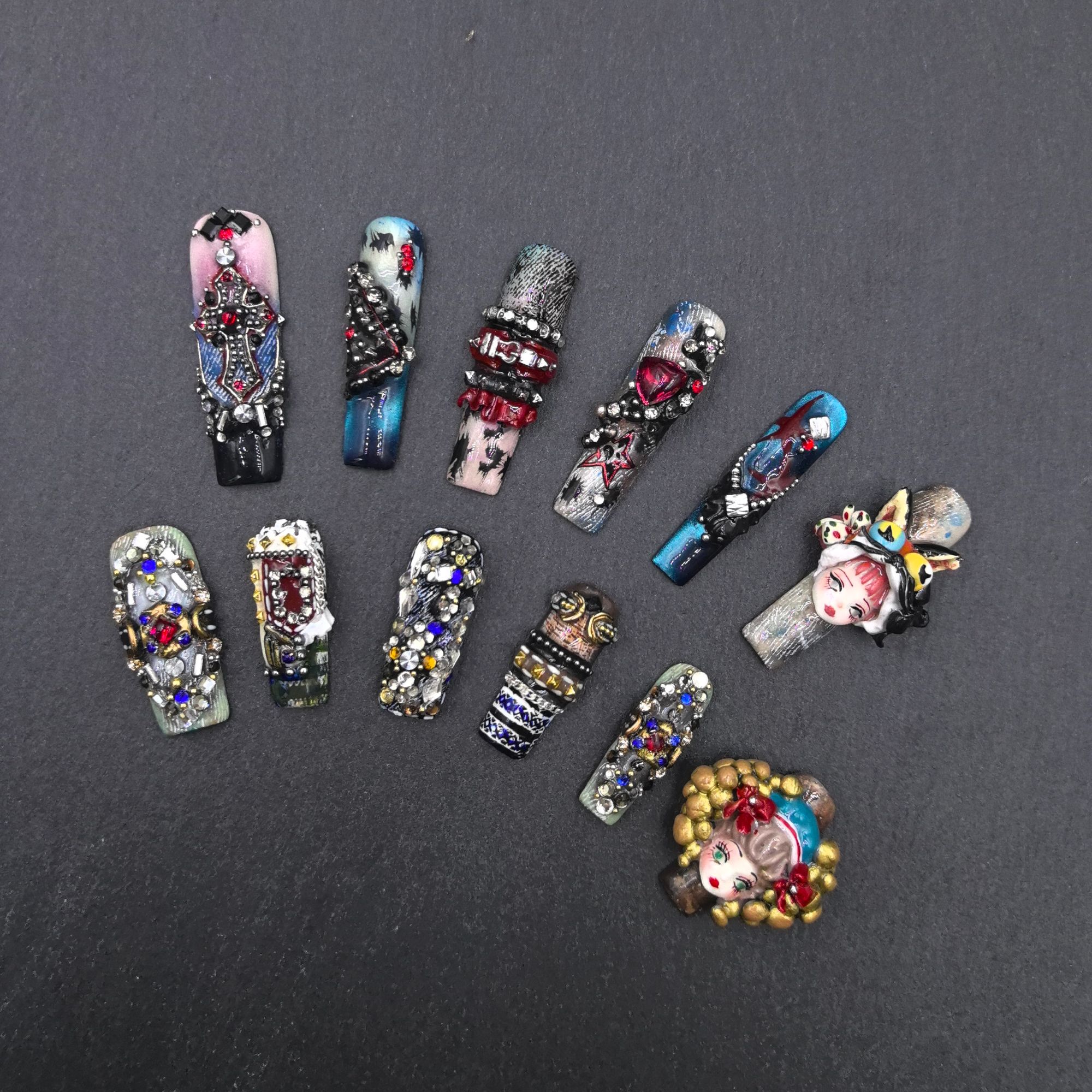 安夏 绮坠幻饰12片 纯手工小众穿戴甲贴片重工设计私定娃娃款