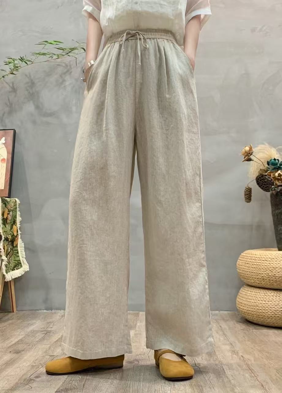 M-018雨露麻直筒阔腿裤夏季薄款宽松垂感透气包容腿型纯色亚麻裤