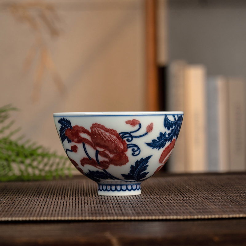 【小乔赏瓷】沐茗古韵釉里红虞美人鸡心杯