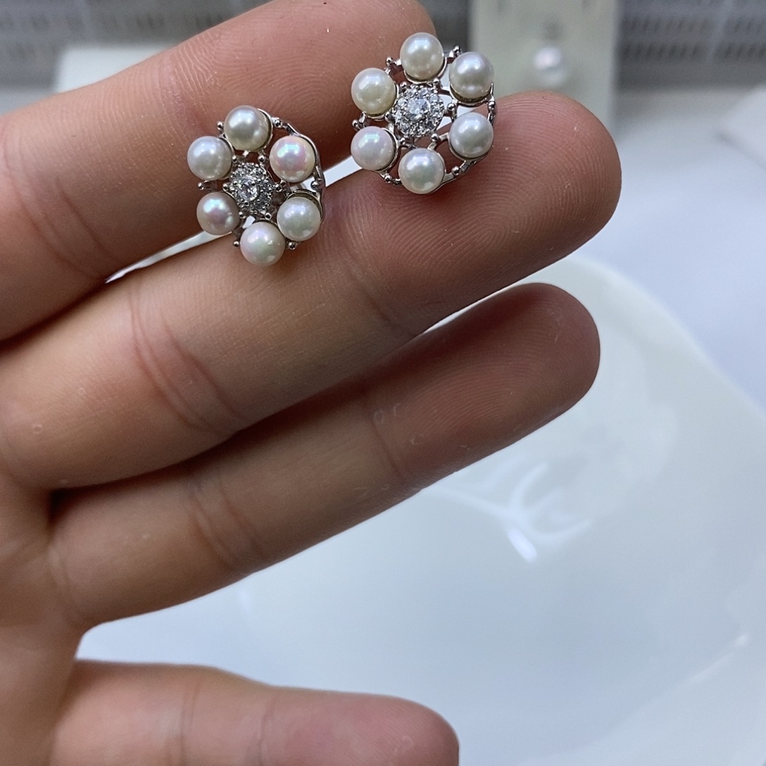 海水珍珠银S925镶嵌耳饰