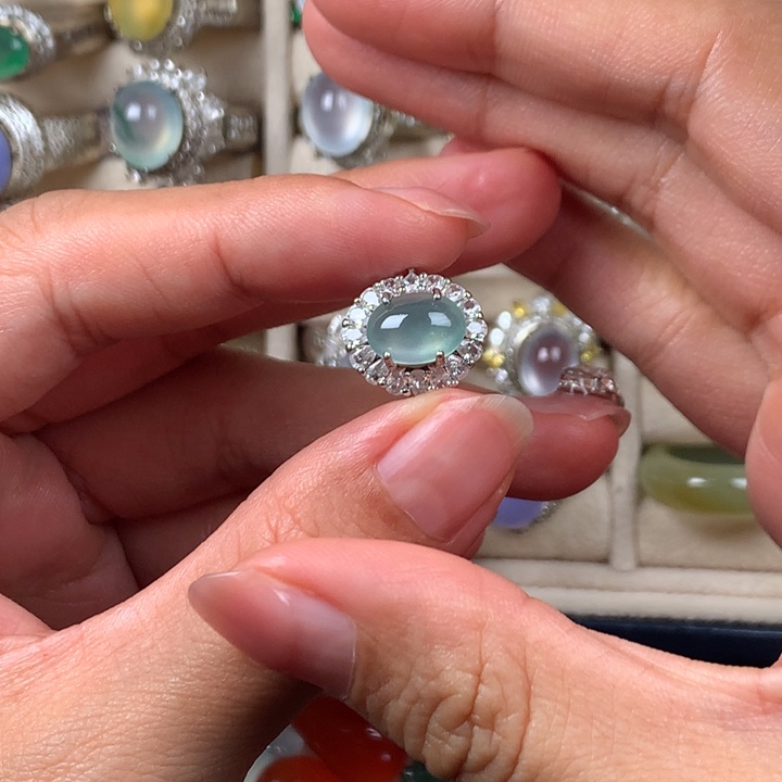 翡翠银S925镶嵌戒指缅甸天然翡翠Ａ货