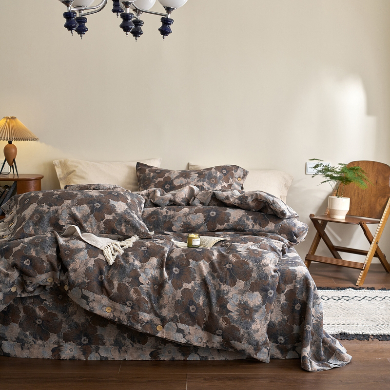 全棉A类双层纱四件套美式复古风柔软纽扣被套床品