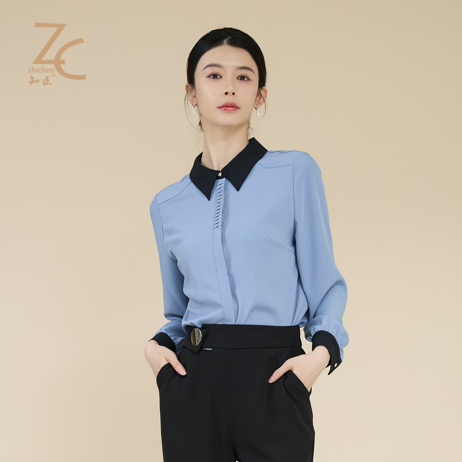 【商场同款】知臣高级轻奢减龄衬衫春秋长袖光泽感上衣 12233509