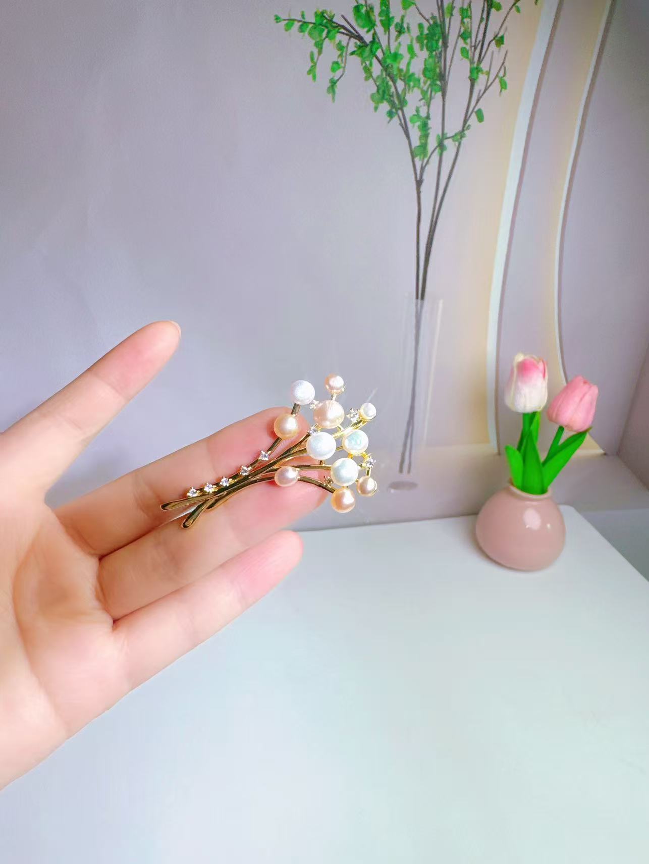 高档奢华天然淡水珍珠烟花胸针设计感轻奢别针配饰气质高档胸花
