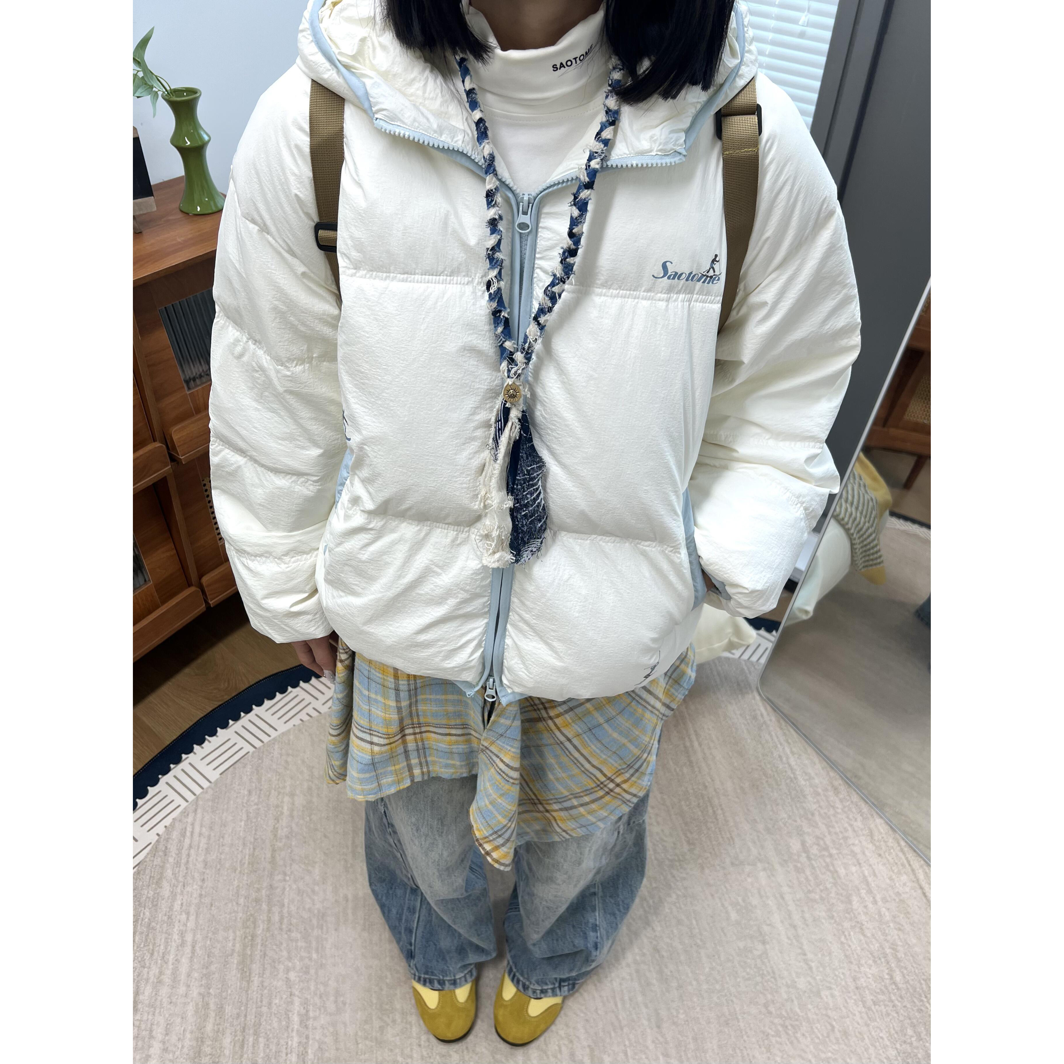 日系户外滑雪印花撞色连帽棉服外套女冬季新款防寒加厚保暖面包服