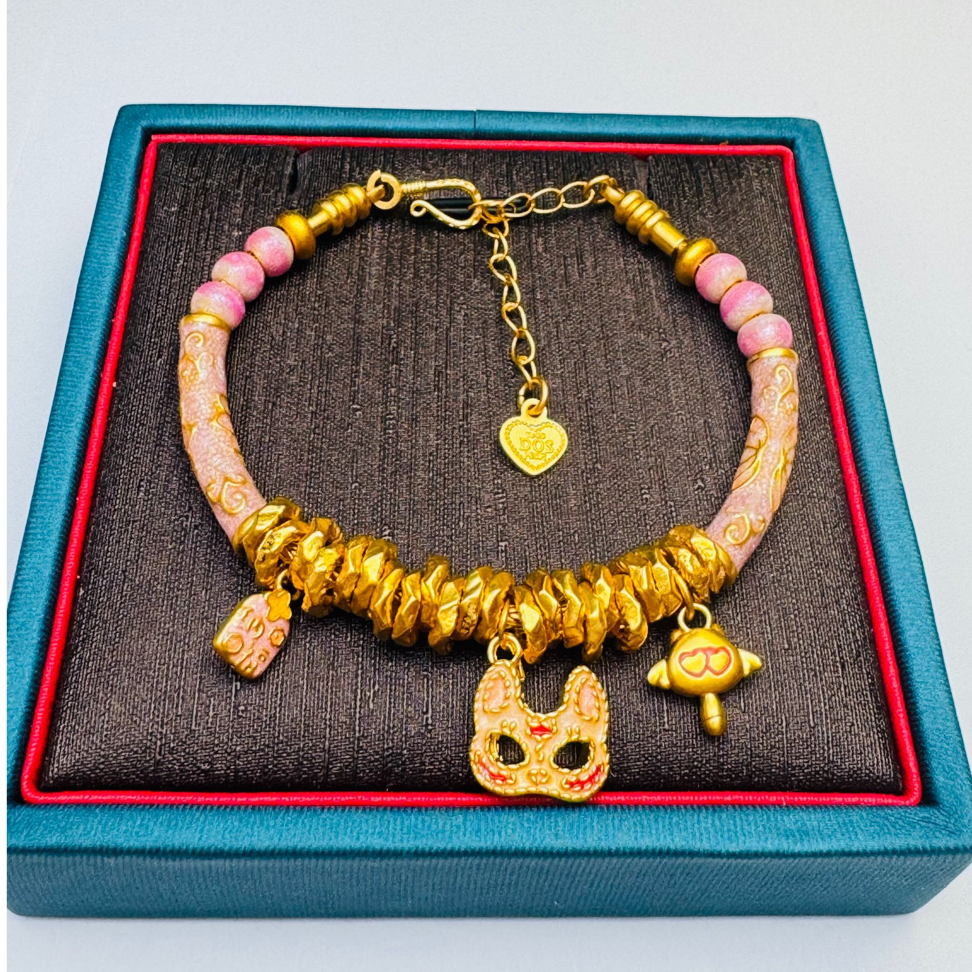 #足金999黄金 珐琅彩卡版狐狸盘缠弯管