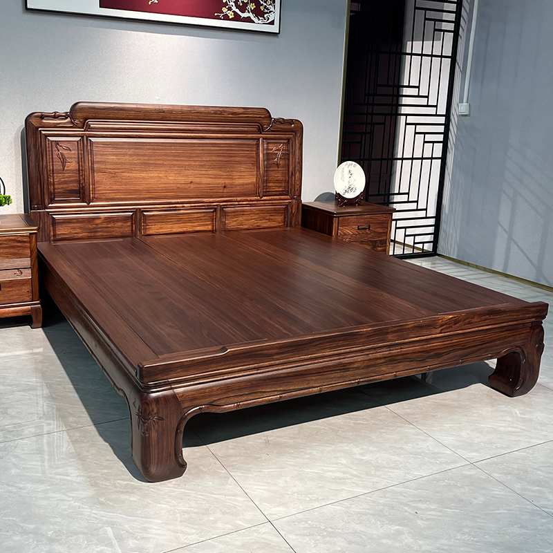 高端乌金木床双人床主卧榫卯中式大床全实木床工厂直销富贵竹