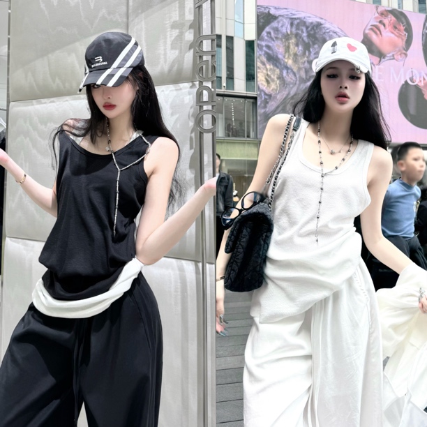 Blackgirl新款【喜欢姐姐】夏季大背心长款宽松慵懒休闲风打底吊带