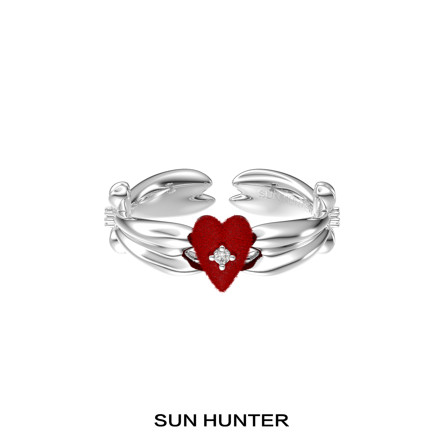 铜合金戒指 三横SUN HUNTER原创丝绒爱心戒指圣诞新年植