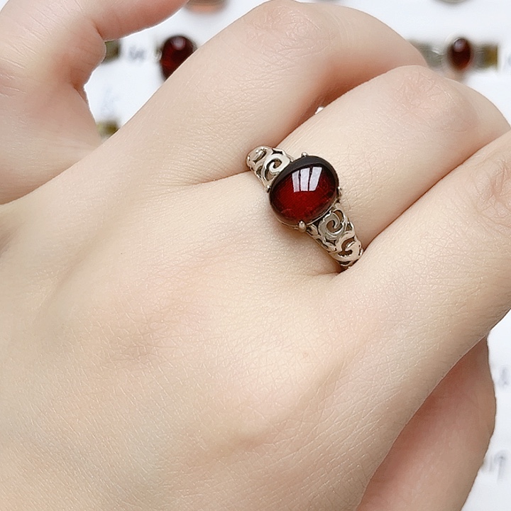 血珀银S925镶嵌戒指天然