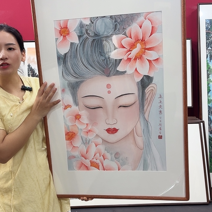 国画手绘带框作品