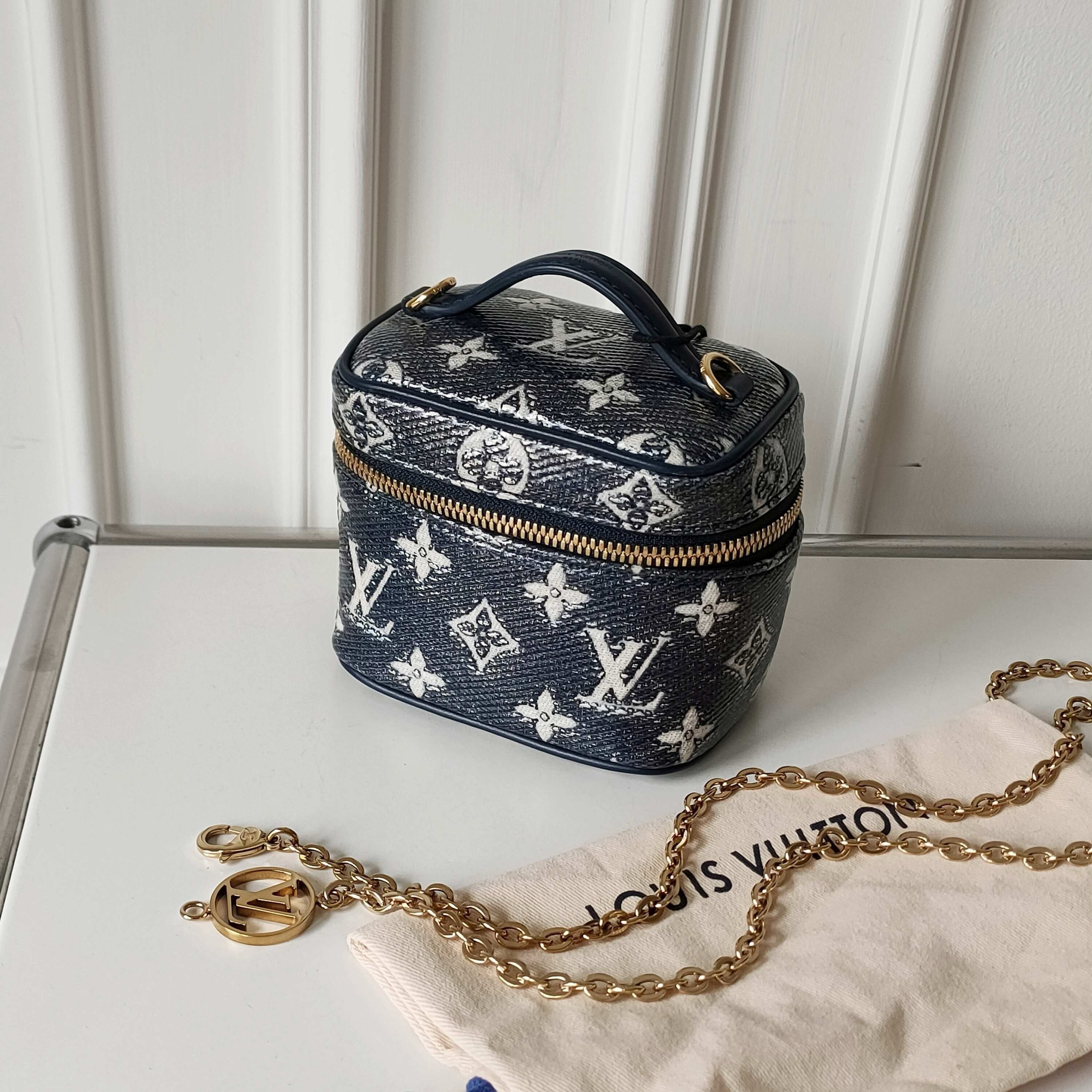 99新 LouisVuitton/路易威登 海军蓝vanitymini化妆盒斜挎包40257