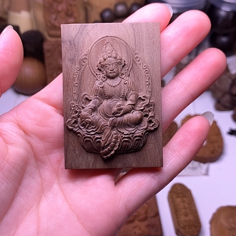 檀香木吊坠檀香精工黄财神