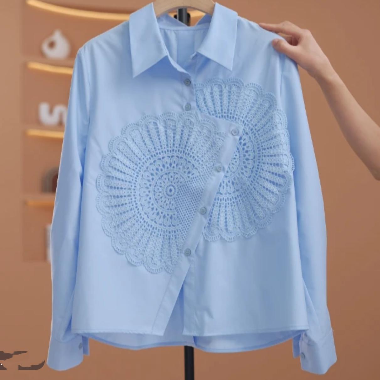 不规则设计感翻领长袖衬衫女春季2025新款时尚百搭气质白色衬衣