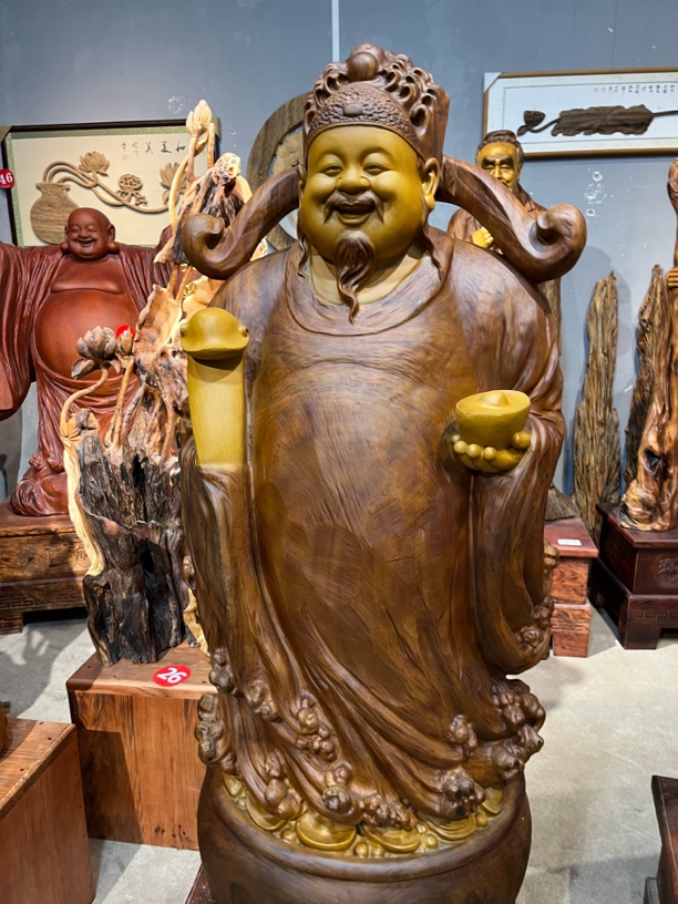 香樟木财神根雕摆件满元宝招财进宝