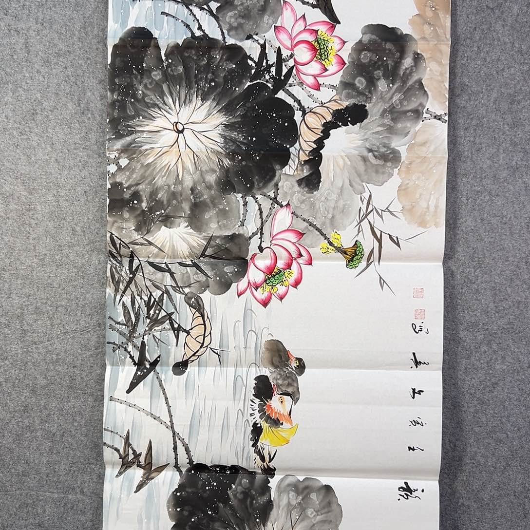 国画387 花鸟在树丛的顶端鸣叫叫声中