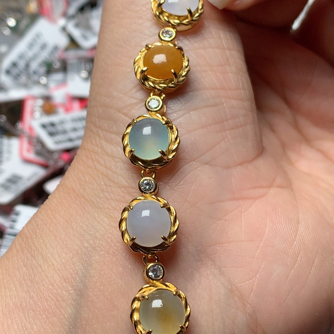 翡翠戒指银S925镶嵌天然翡翠手链