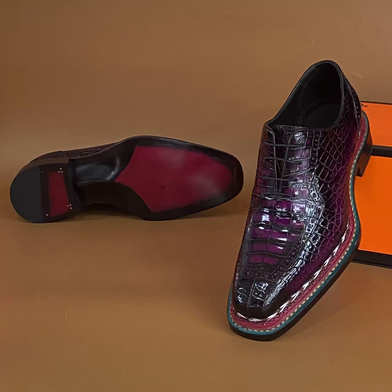 铭哥家鳄鱼皮尼罗手工固特异挪威缝系带商务英伦牛津男皮鞋牛津鞋