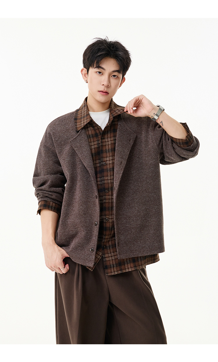 翻领衫领男潮牌T恤长袖假两件毛衣拼衬衫新款秋季情侣衣