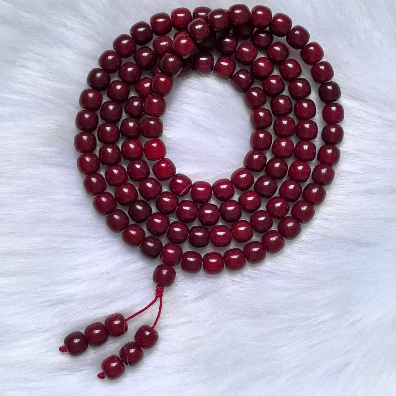 沙沙供菩提根108颗12mm弟子珠款红色新年红菩提盘玩珠串念珠礼物