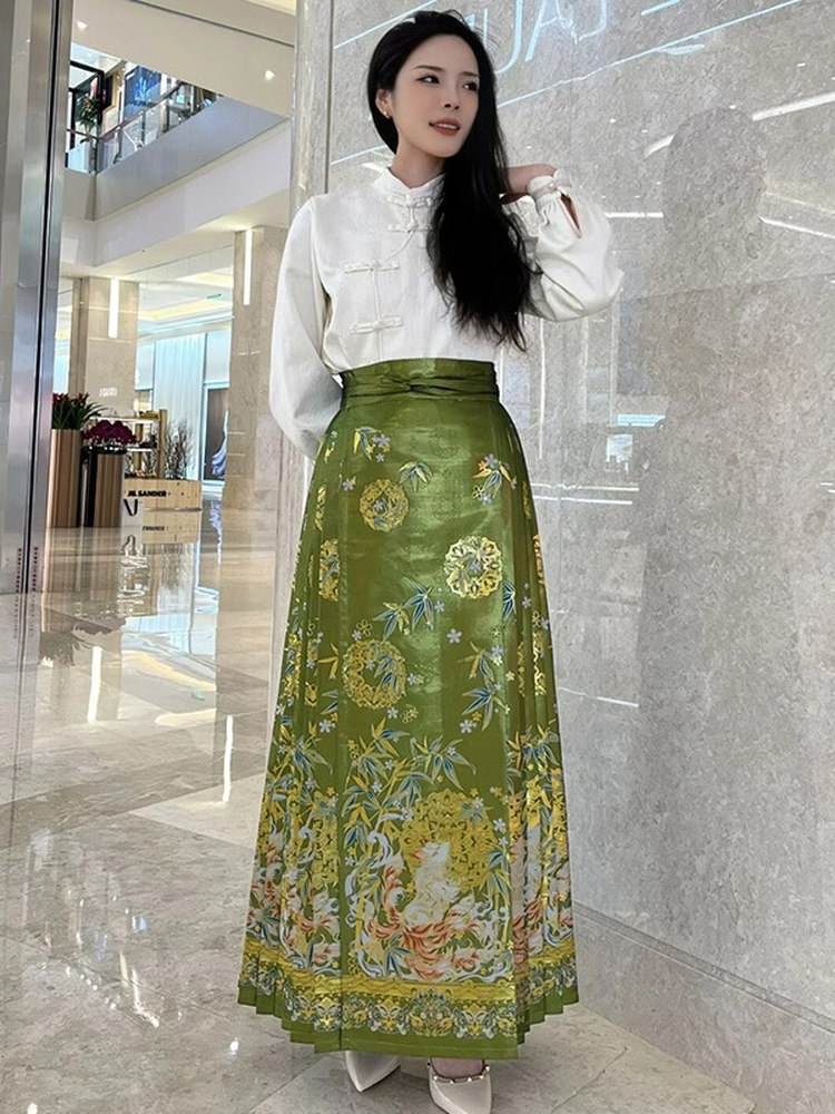 【九尾狐 竹影】八分马面裙小个子春秋款重工织金妆花新中式半身裙