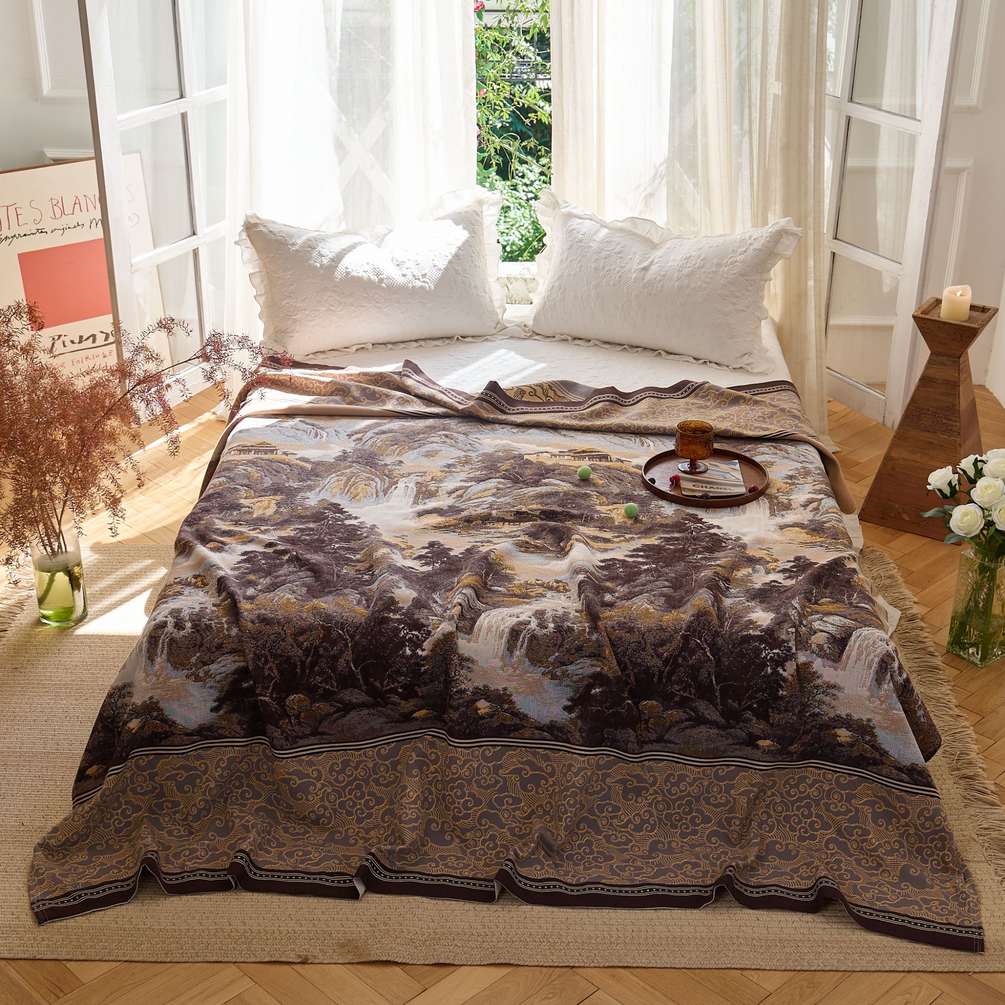 红火麻纱布盖毯--龙纹墨香230*250