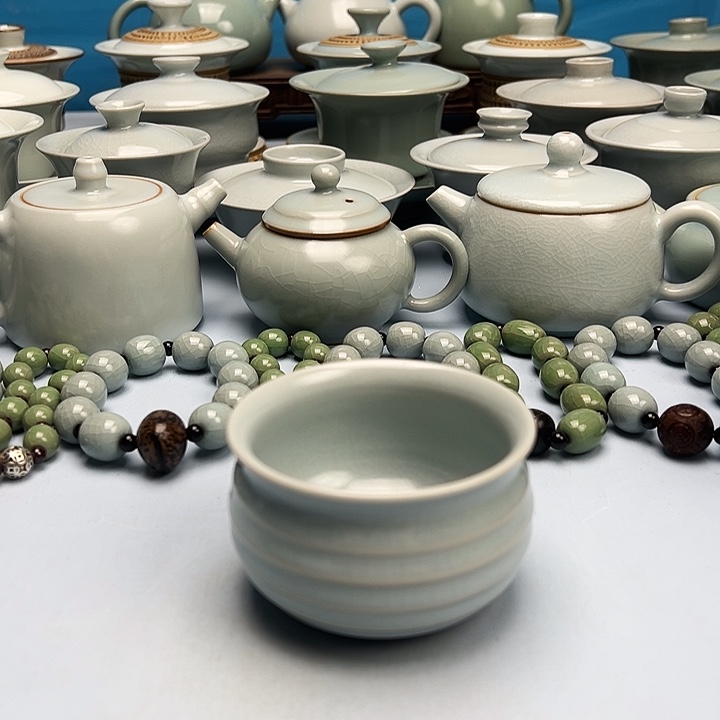 杯仿古月白釉炫纹杯原矿原釉原产地