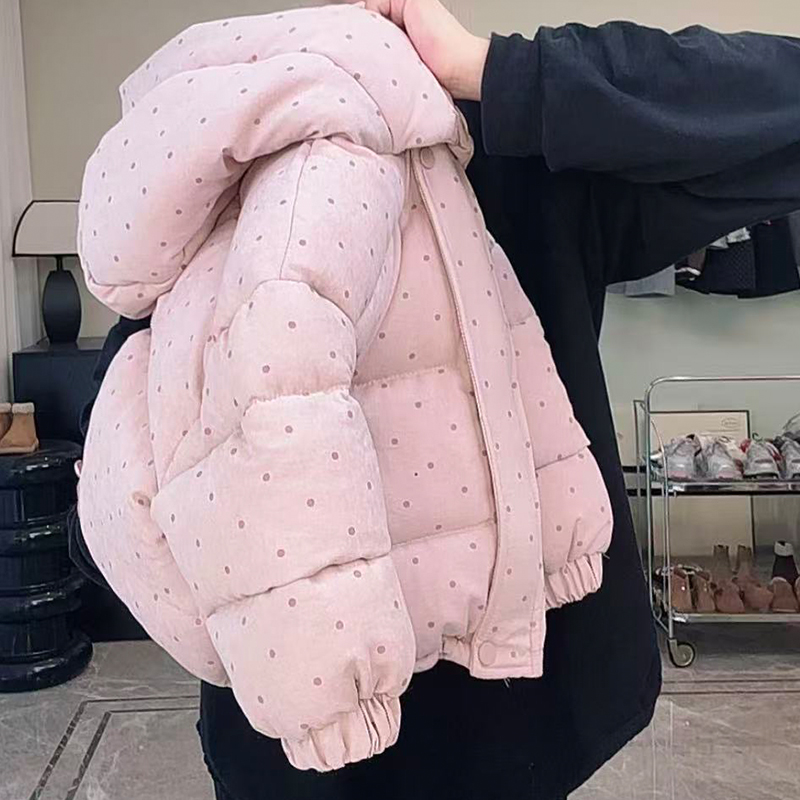 【实用双门襟】女童棉服冬装外套新款连帽加厚棉衣儿童洋气波点棉袄