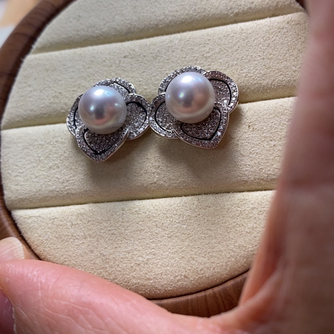 海水珍珠耳饰银S925镶嵌
