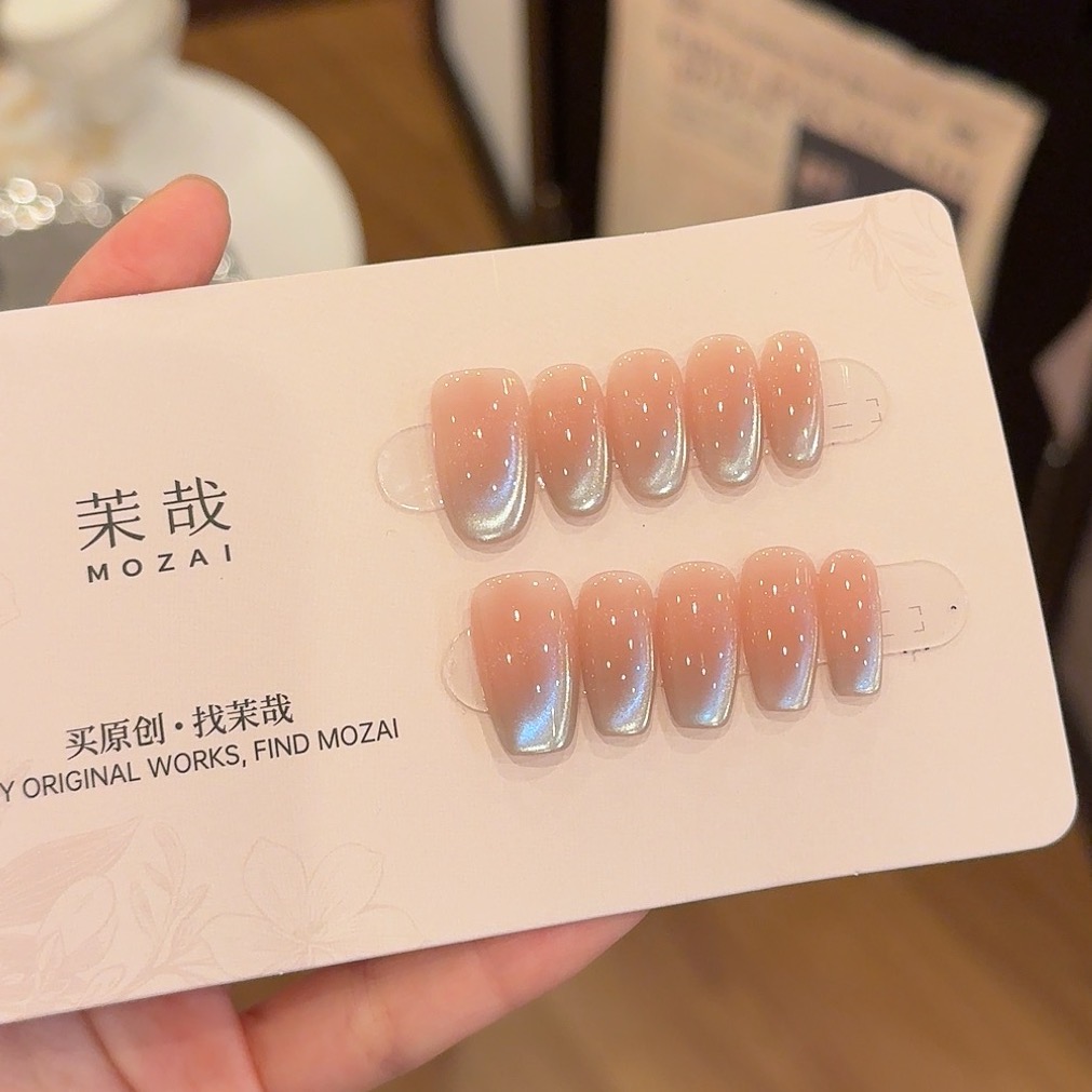 茉哉现货【蓝月光】纯手工定制美甲拆卸穿戴甲P0001