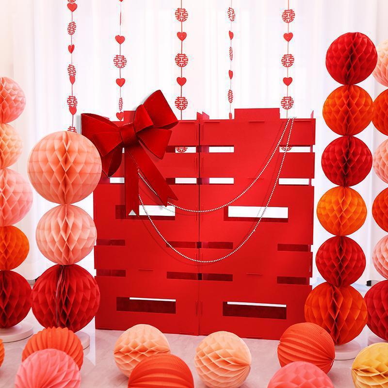 婚房布置无纺布超大立体喜字落地双囍结婚蜂窝球立柱婚礼装饰用品