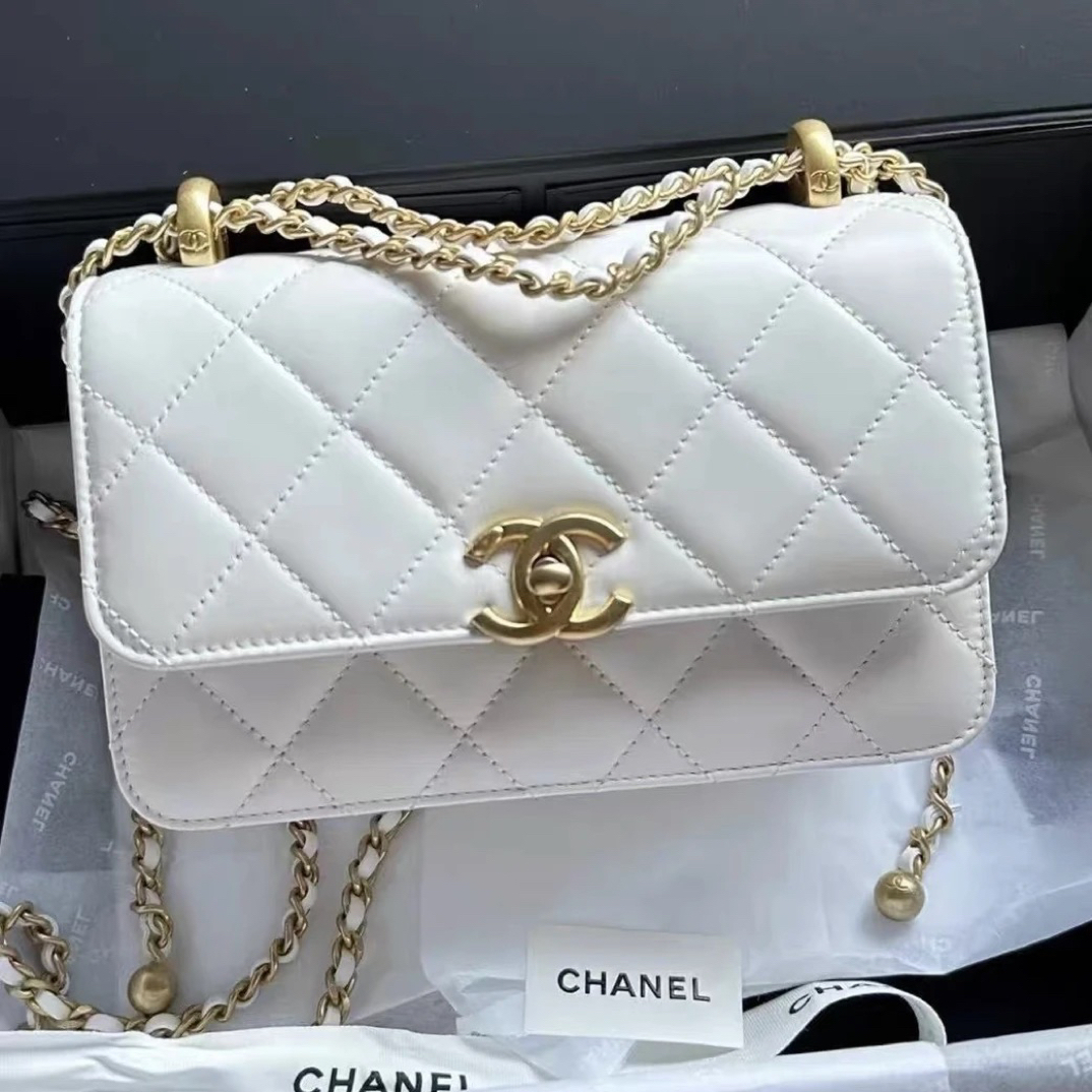 未使用 Chanel/香奈儿 25s白金双珠 22cm 芯片款 单肩斜挎包