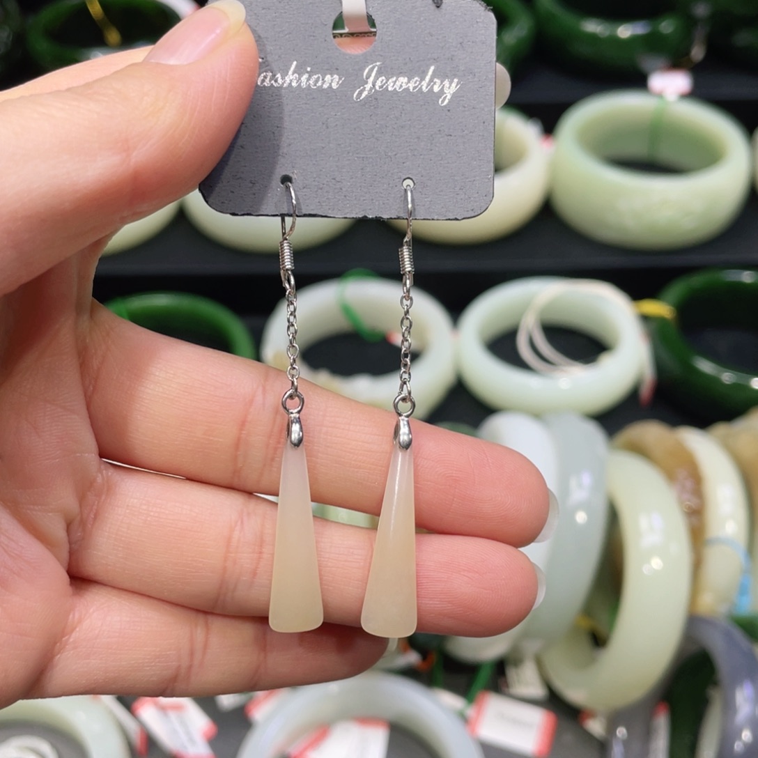 银S925镶嵌和田玉耳饰