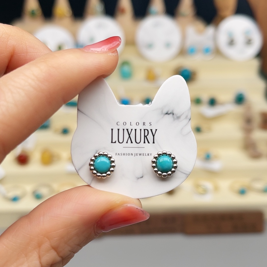 绿松石耳饰银S925镶嵌