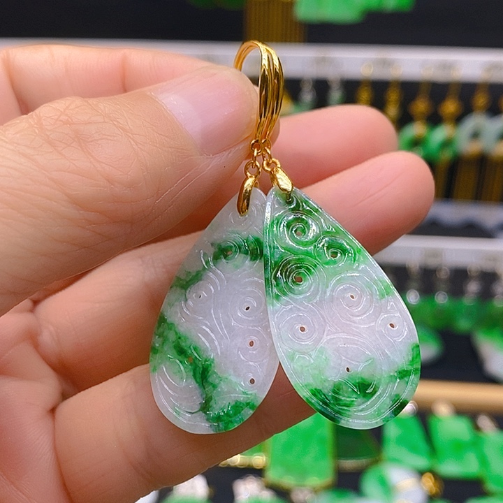 翡翠耳饰银S925镶嵌观**翠耳坠