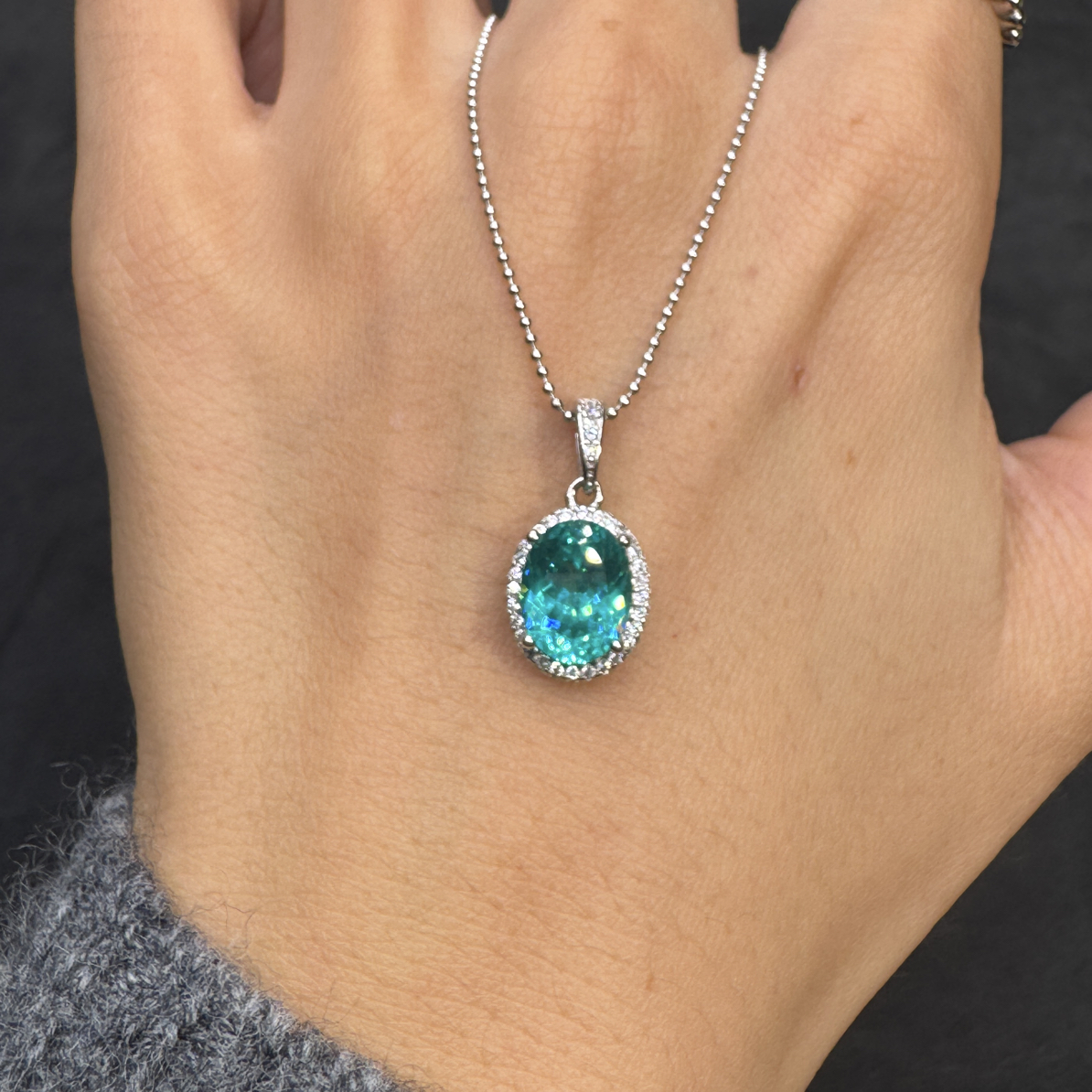 轻奢时尚款碧玺帕拉伊巴马尔代夫蓝绿色925吊坠1086