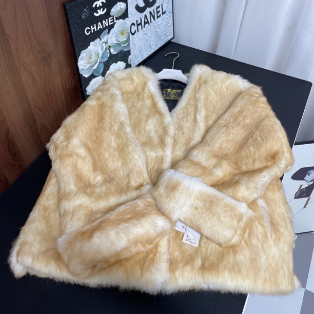 【YouMi】2024女新款兔皮毛一体时尚翻袖挽袖洋气百搭皮草外套