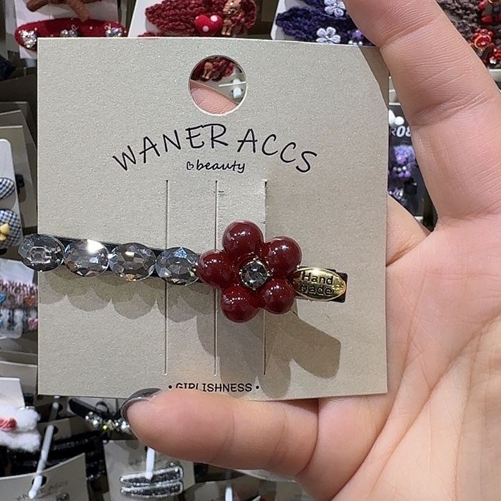 皮质铁合金红色水钻小花