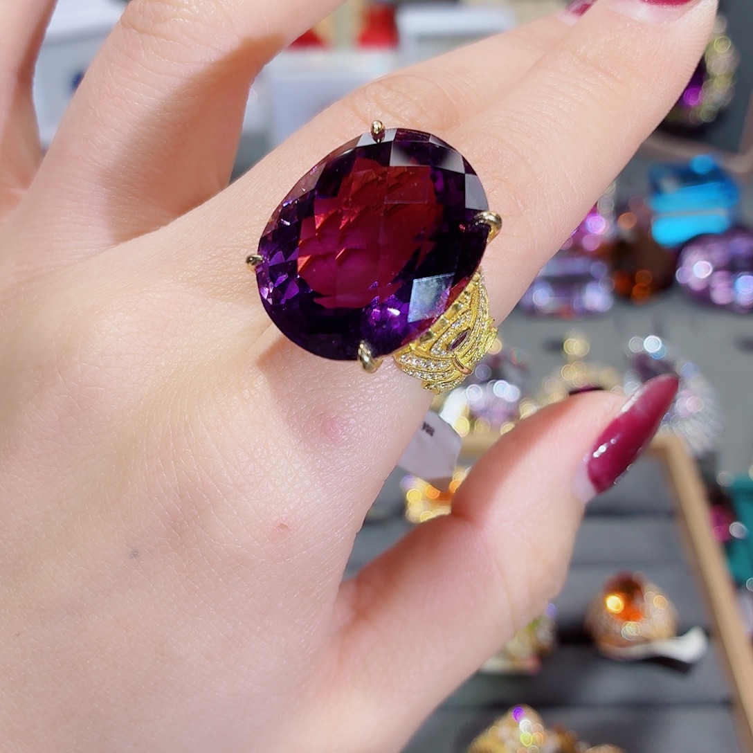 紫晶戒指9K金镶嵌戒指