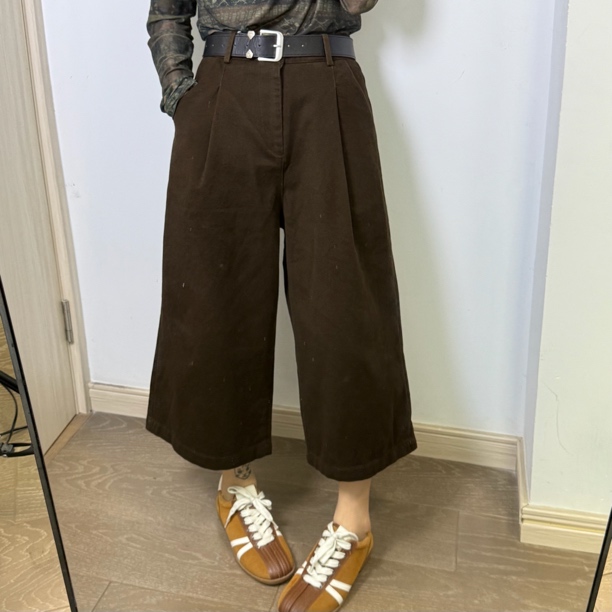 【San W】百搭显瘦中高腰休闲阔腿九分裤适合多季节穿着（送腰带）