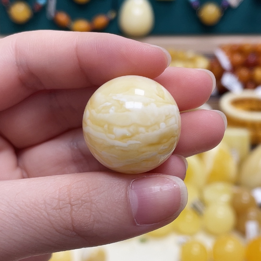 蜜蜡未镶嵌珠宝奇石24.8mm金丝千层虎皮圆珠 瑕