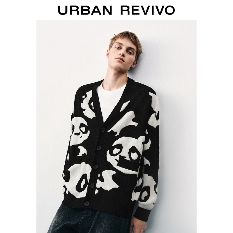 UR2025秋季新款男装鬼马童趣图案纽扣V领针织开衫UMY950009+