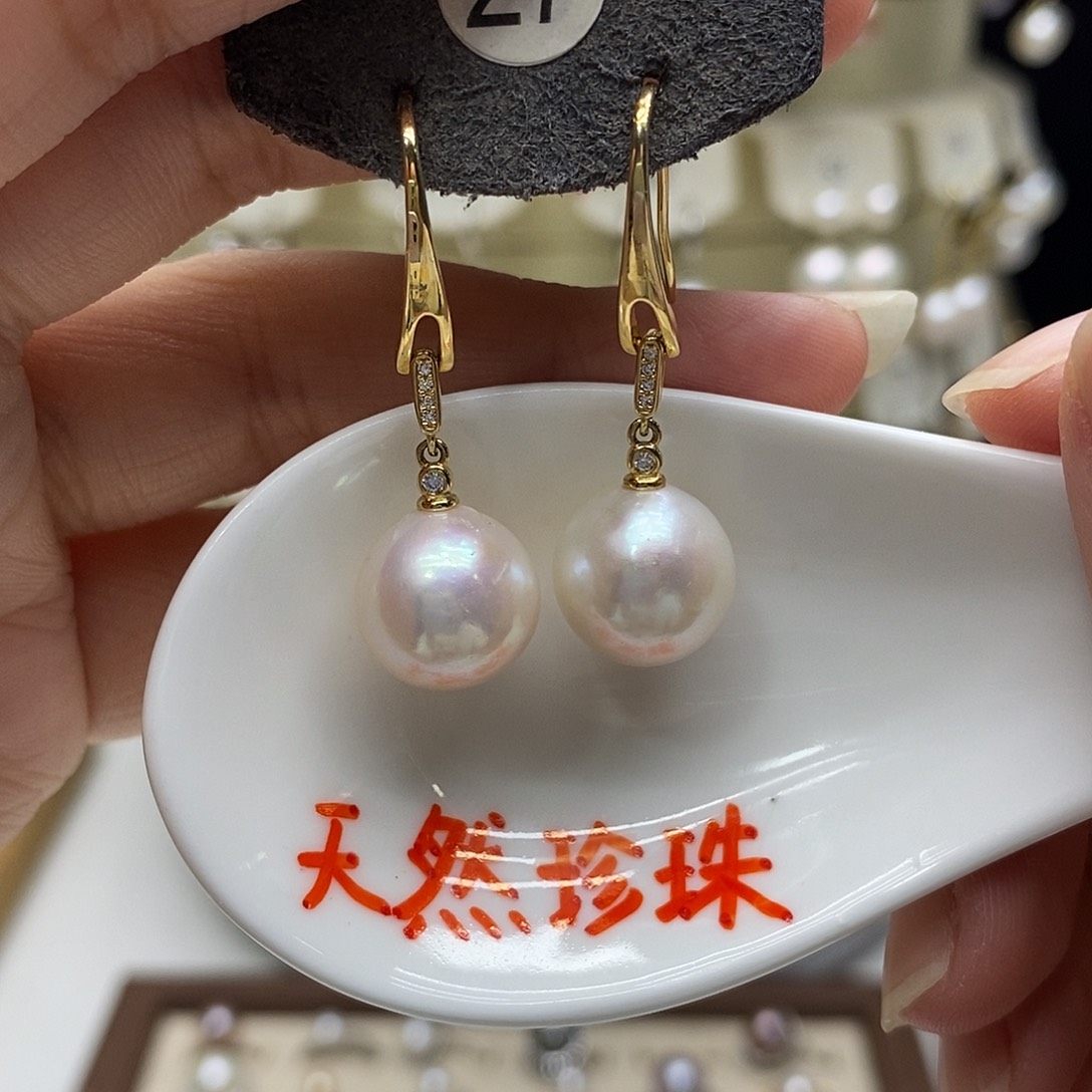 银S925镀金镶嵌耳饰淡水珍珠