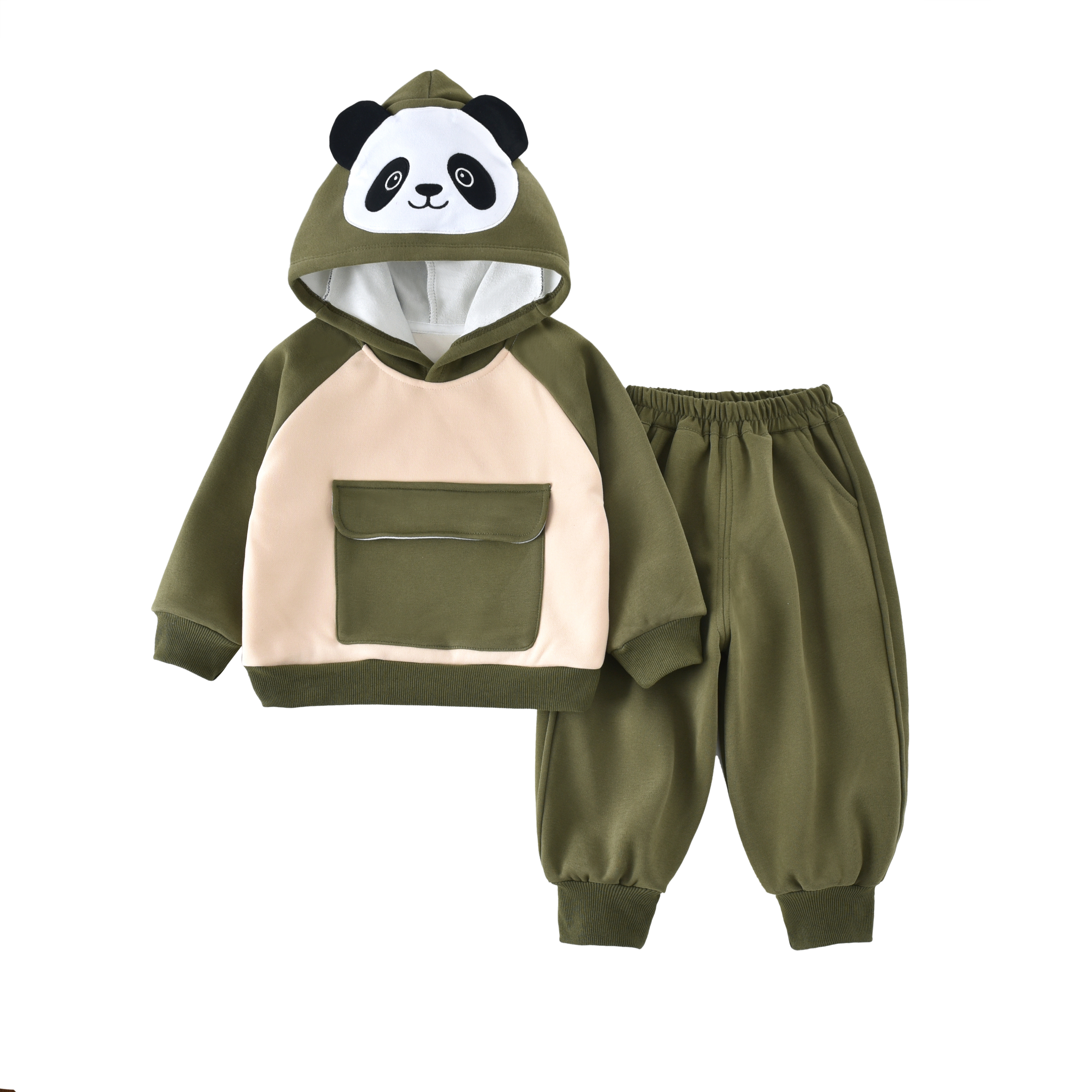 秋冬中小童口袋熊猫加绒卫衣套