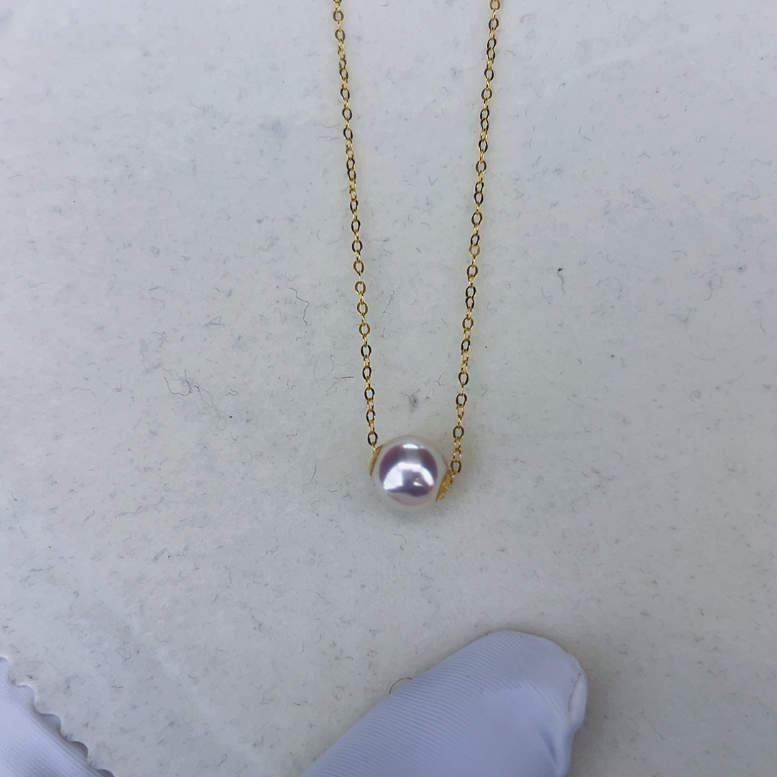 海水珍珠海水akoya路路通吊坠7-8mm18K金镶嵌