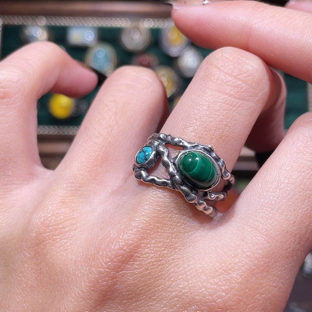 *****孔雀石银S925镶嵌戒指