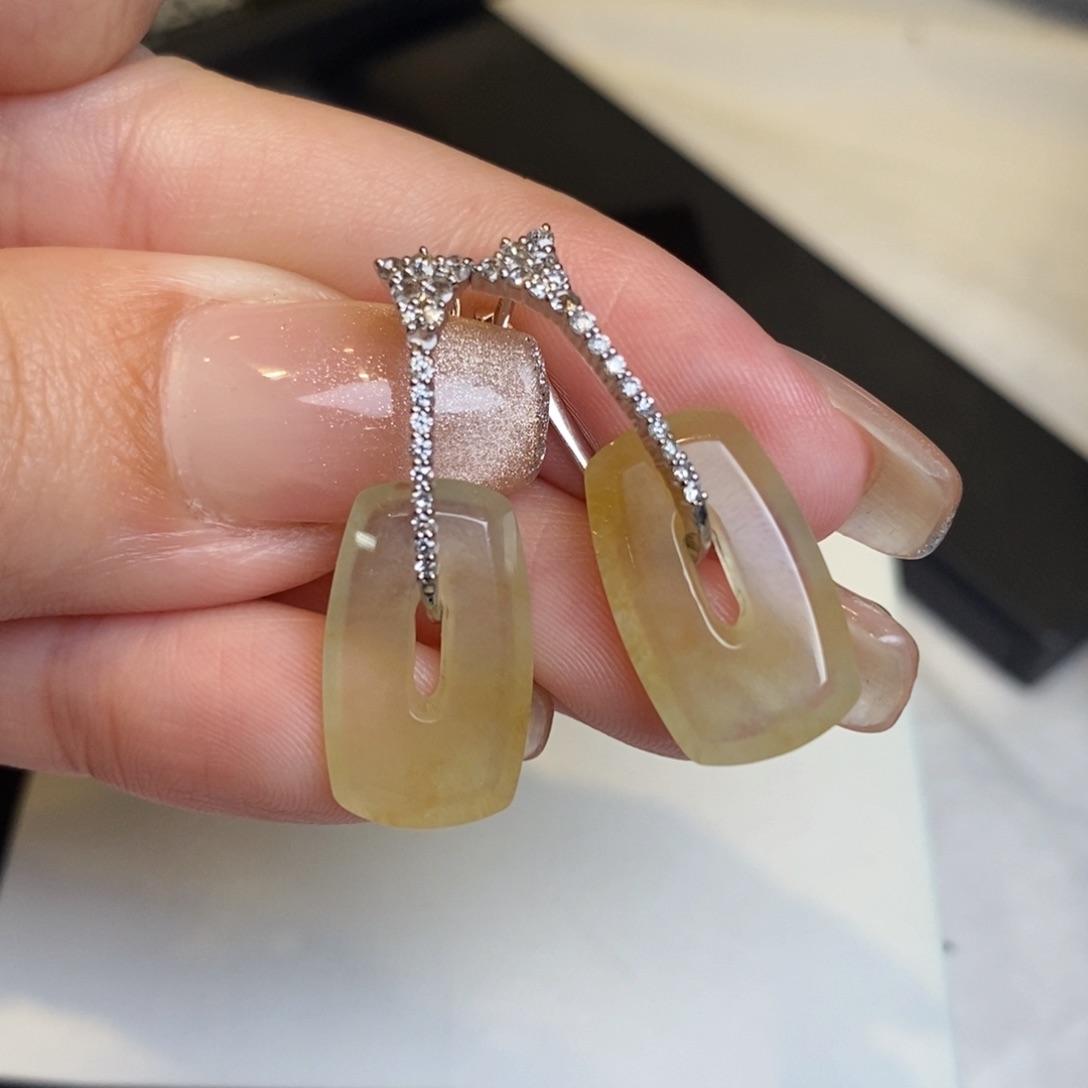 翡翠耳饰18K金镶嵌福贝