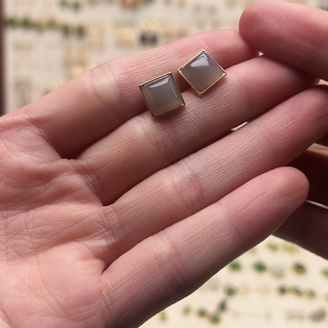 银S925镀金镶嵌和田玉耳钉