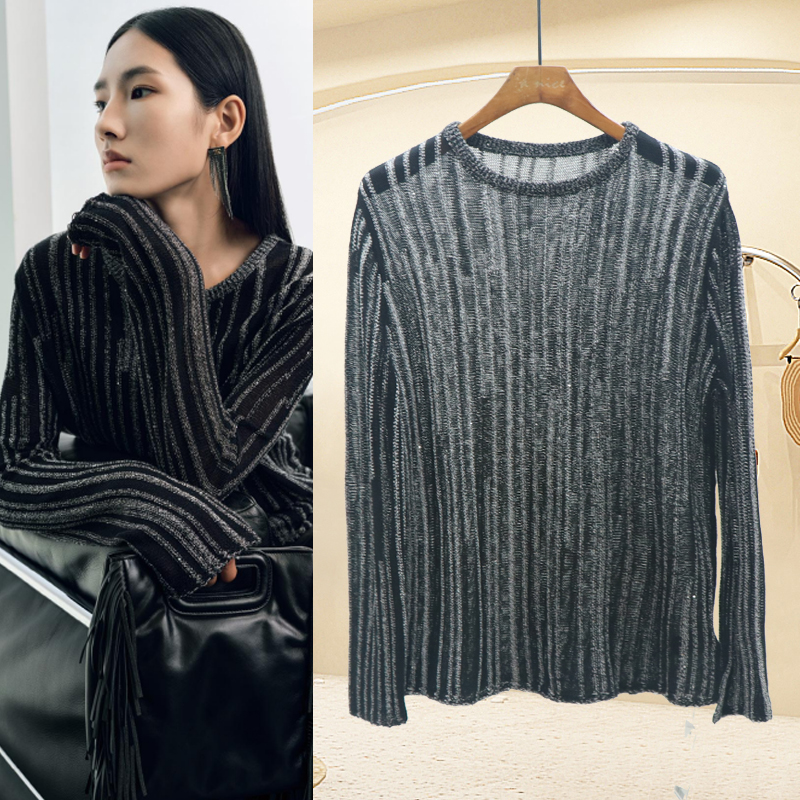 萌梦女装 气质百搭修身显瘦圆领针织衫品牌撤柜折扣女装9N323A