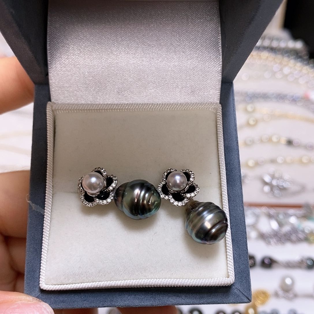海水珍珠耳饰银S925镶嵌